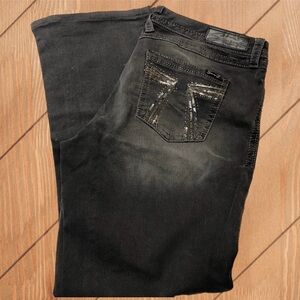 NWOT Seven 7 Rocker Jeans Bling Distressed Slim Flare Bottoms Black Stretch